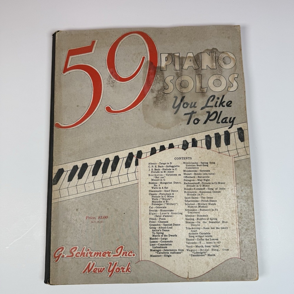 59 Piano Solos You Like to Play - 1936 Sheet Music G. Schirmer New York Vintage